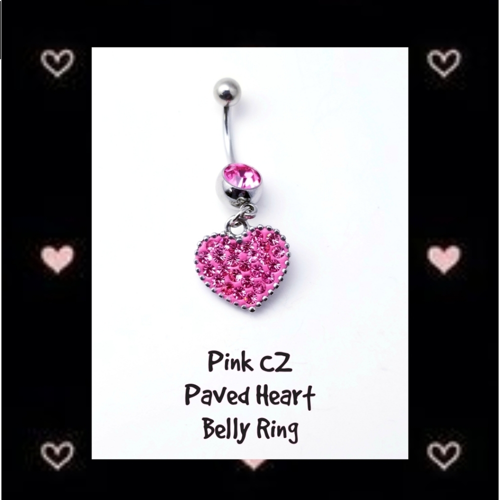 5/$10 | Pink CZ Paved Heart Belly Ring